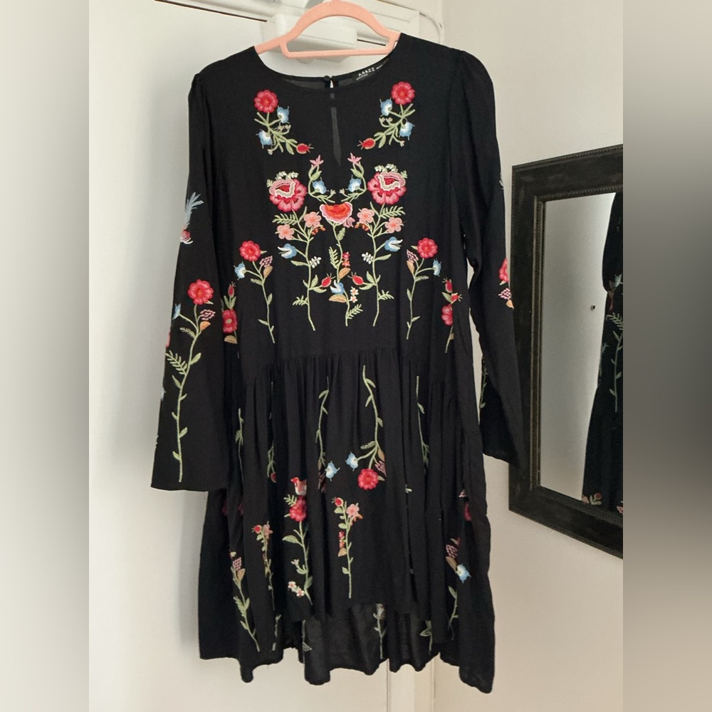 Floral Embroidered Black Dress
